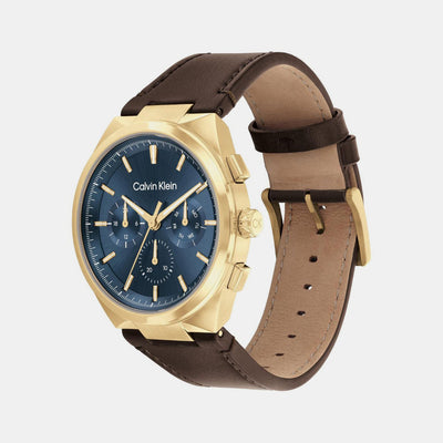 Distinguish Men Quartz Dark Blue Dial Multi-Function Leather Watch 25200445