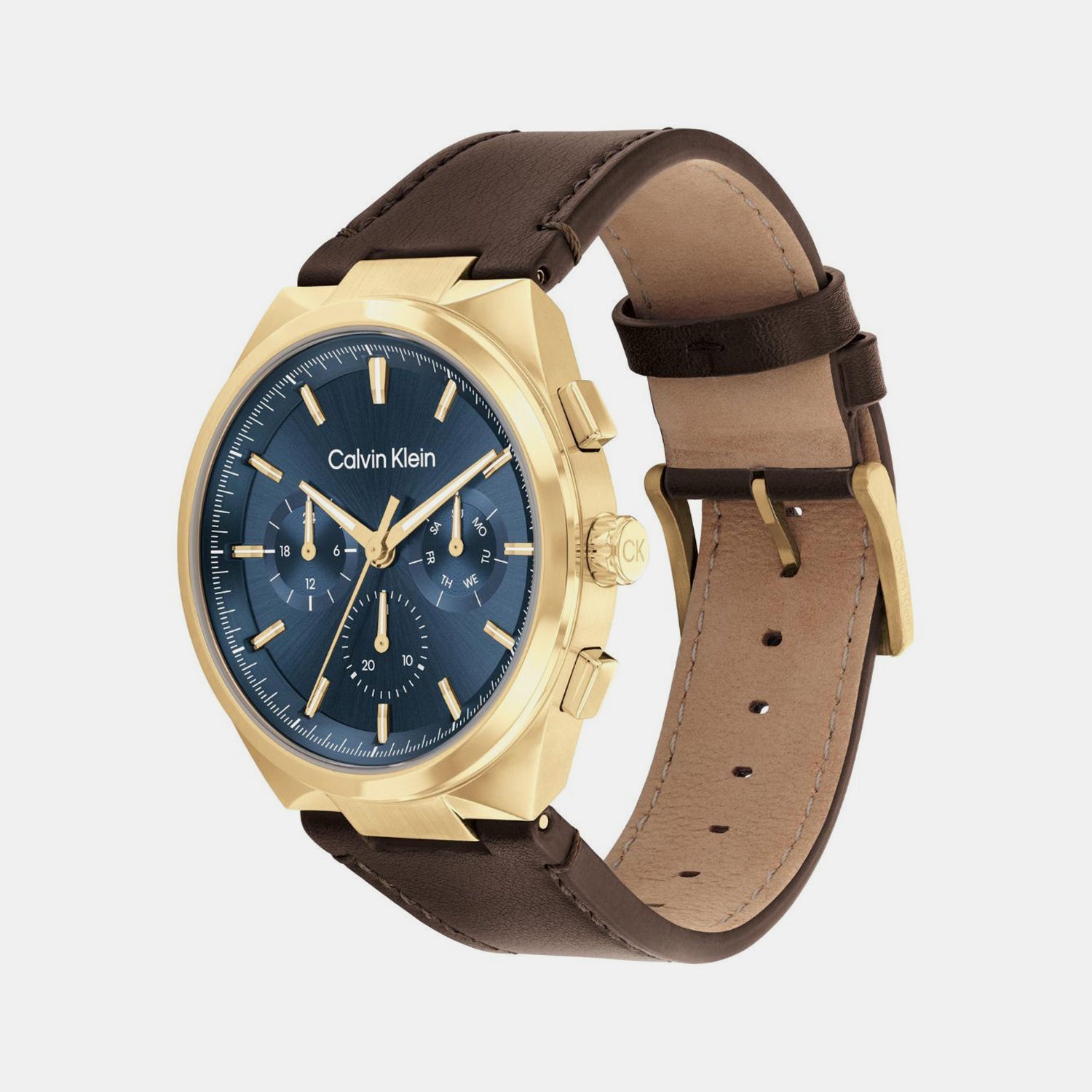 Distinguish Men Quartz Dark Blue Dial Multi-Function Leather Watch 25200445