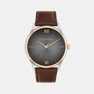 Ascend Men Quartz Grey Dial Analog Leather Watch 25200453