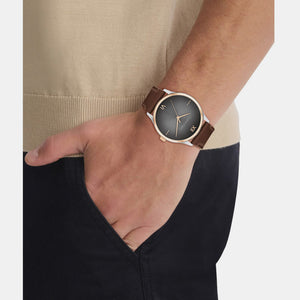 Ascend Men Quartz Grey Dial Analog Leather Watch 25200453