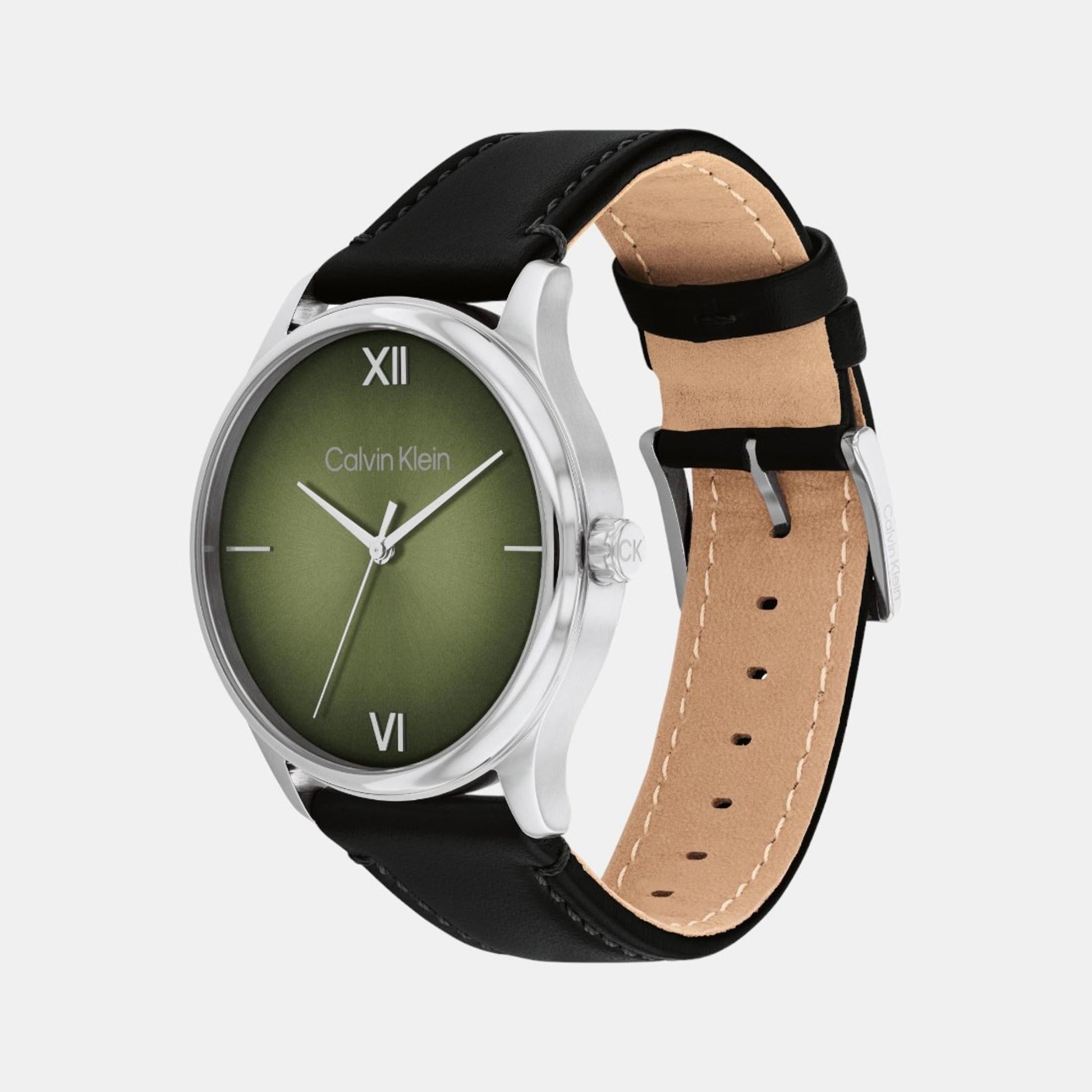 Ascend Men Quartz Olive Green Dial Analog Leather Watch 25200454