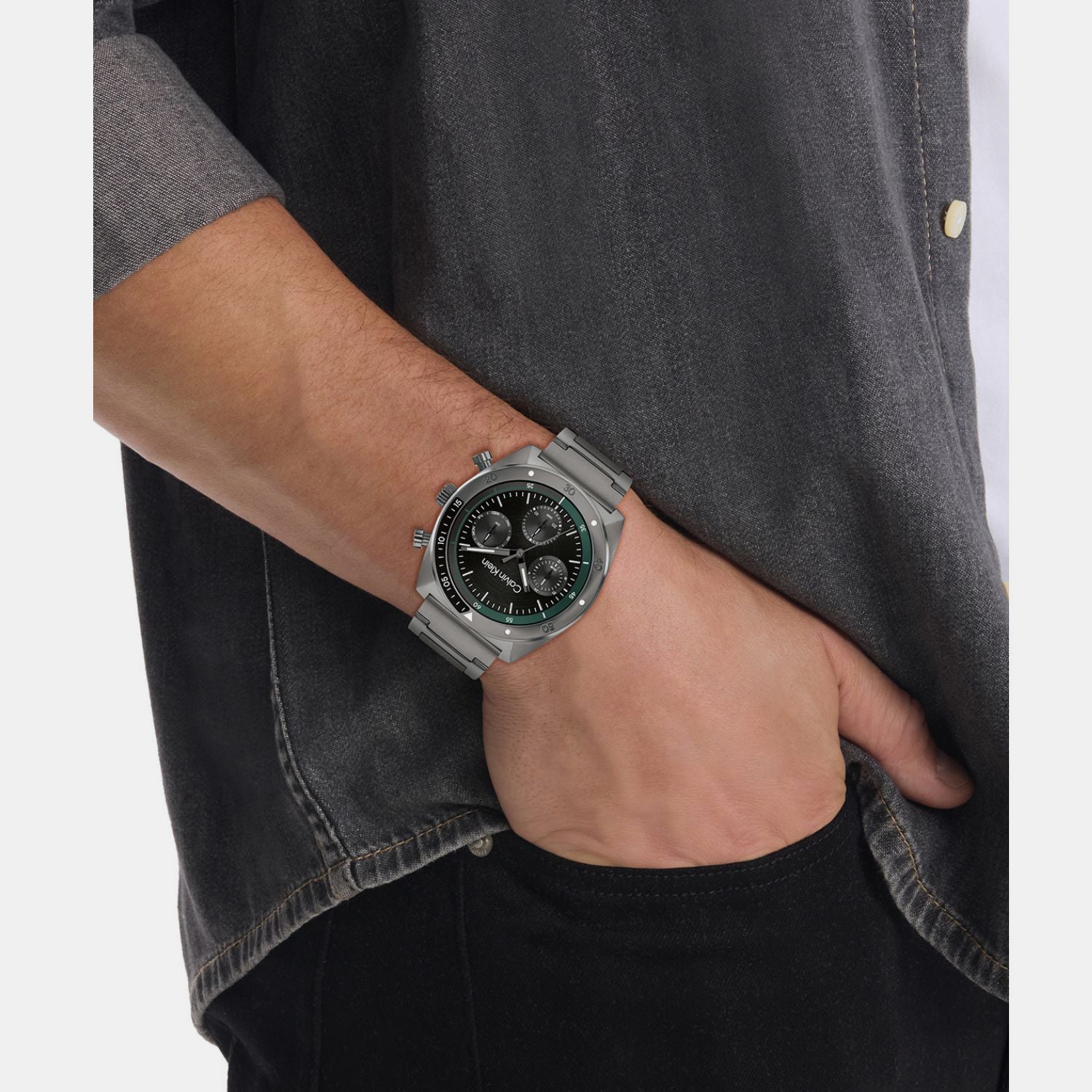 Ck Flex Men Quartz Black Dial Multi-Function Stainless Steel Watch 25200466