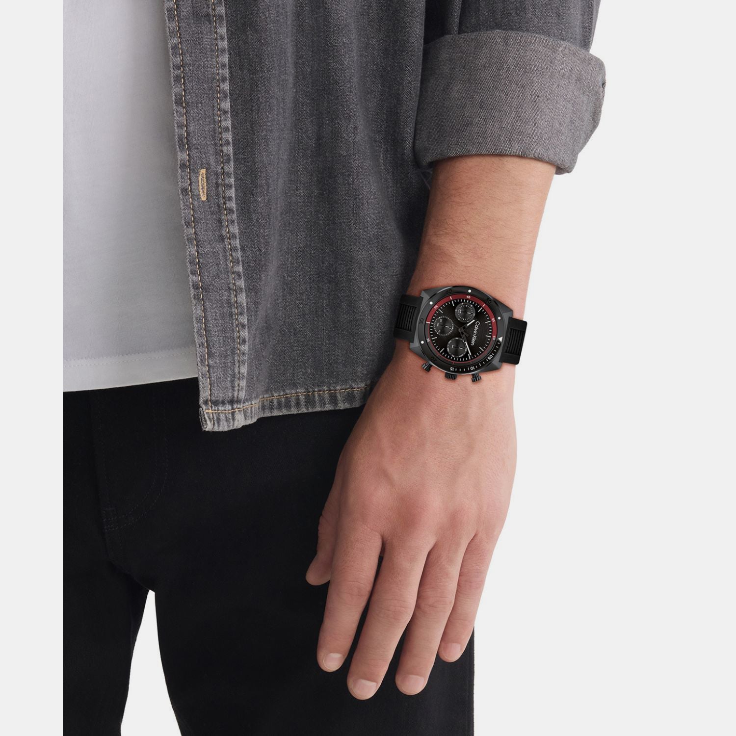 Ck Flex Men Quartz Black Dial Chronograph Silicone Watch 25200467