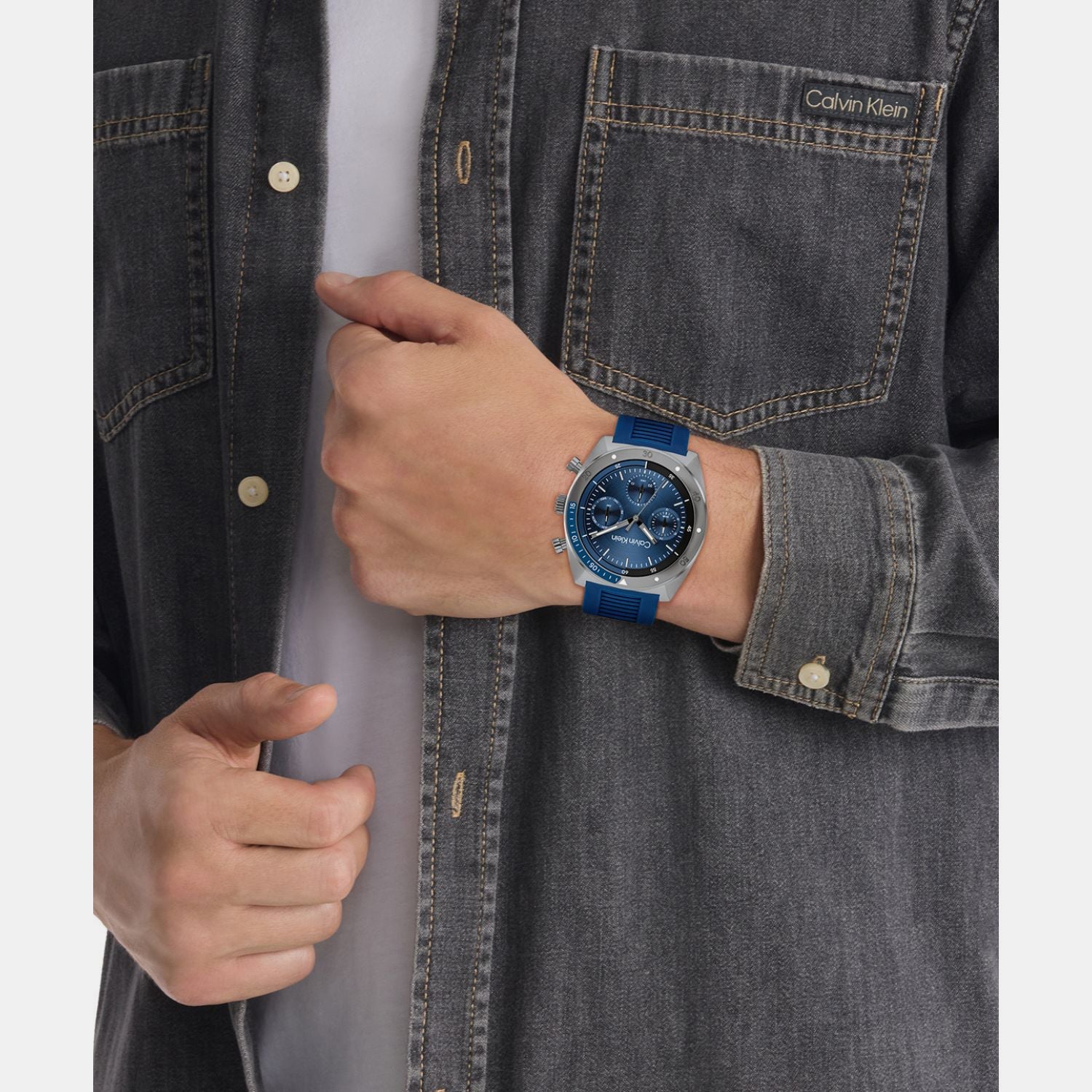 Ck Flex Men Quartz Blue Dial Chronograph Stainless Steel Watch 25200468