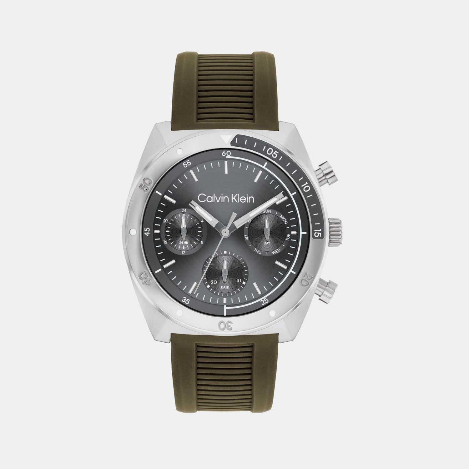Ck Flex Men Quartz Cool Grey Dial Chronograph Silicone Watch 25200469