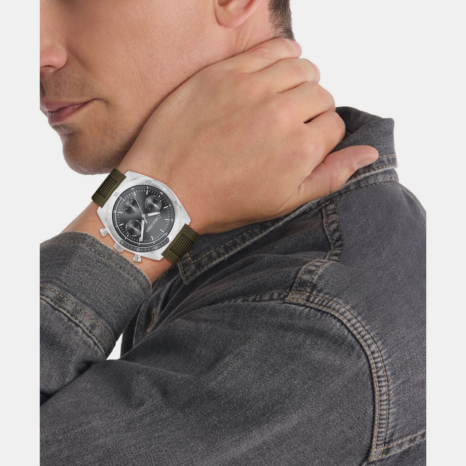 Ck Flex Men Quartz Cool Grey Dial Chronograph Silicone Watch 25200469
