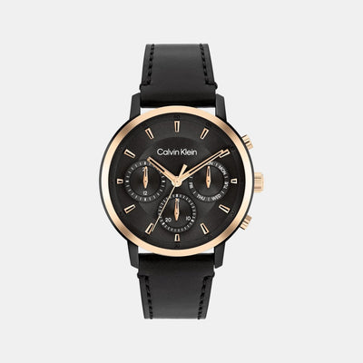 Gauge Men Quartz Black Dial Multi-Function Leather Watch 25200499