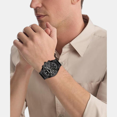 Distinguish Men Quartz Black Dial Multi-Function Stainless Steel Watch 25200505