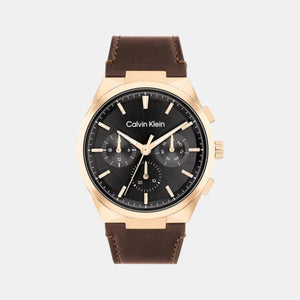 Distinguish Men Quartz Black Dial Multi-Function Leather Watch 25200507