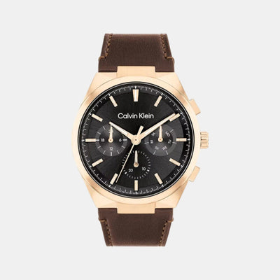 Distinguish Men Quartz Black Dial Multi-Function Leather Watch 25200507