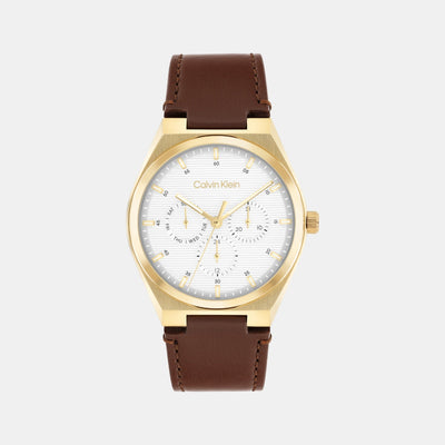Ck Motion Men Quartz White Dial Multi-Function Leather Watch 25200523