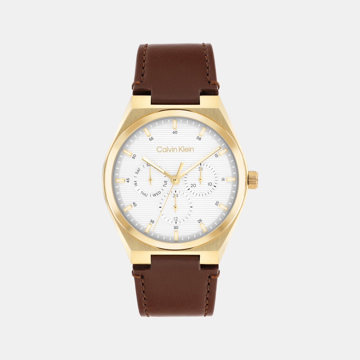 Ck Motion Men Quartz White Dial Multi-Function Leather Watch 25200523