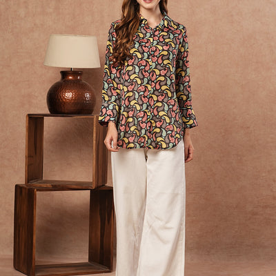 Ethnic Paisley Printed Straight Fit Kurti - Multi