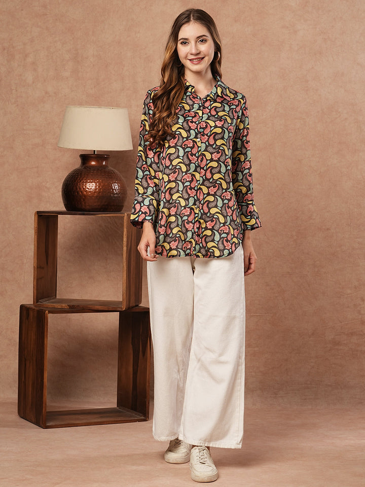 Ethnic Paisley Printed Straight Fit Kurti - Multi