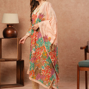 Floral Printed Resham Embroidered Lace Work Kurta with Pants & Dupatta - Multi