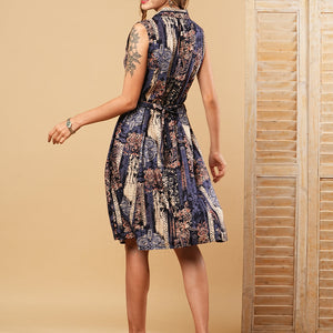 Abstract Printed Straight Fit Kurti with Belt - Blue