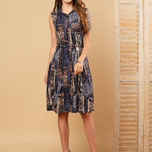 Abstract Printed Straight Fit Kurti with Belt - Blue