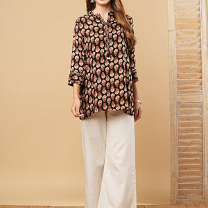 Floral Printed & Mirror Embroidered Straight Fit Kurti - Black