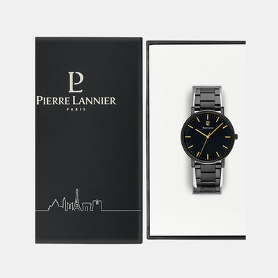 Essential Men Quartz Black Dial Analog Stainless Steel Watch 252G439