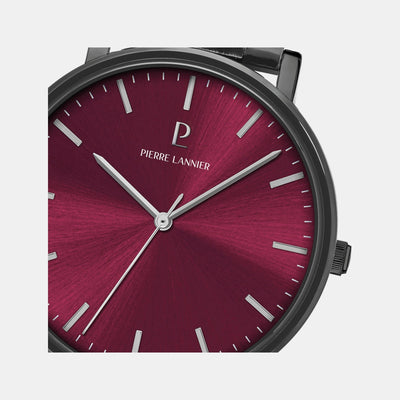 Essential Men Quartz Burgundy Dial Analog Stainless Steel Watch 252G459