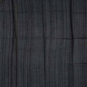 Black Handloom Tussar Silk Saree Printed With Stripe Motifs & Zari Border