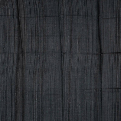 Black Handloom Tussar Silk Saree Printed With Stripe Motifs & Zari Border