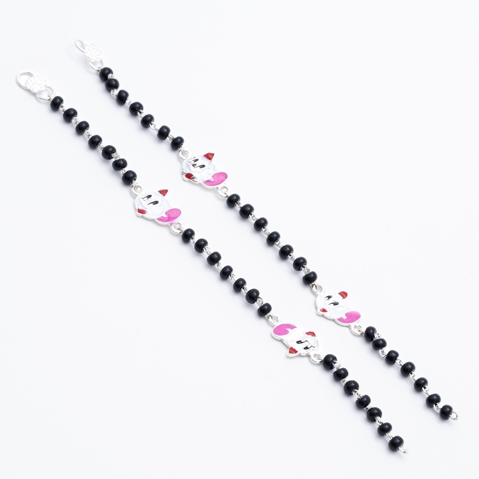 Black beads mickey mouse silver nazariya for kids