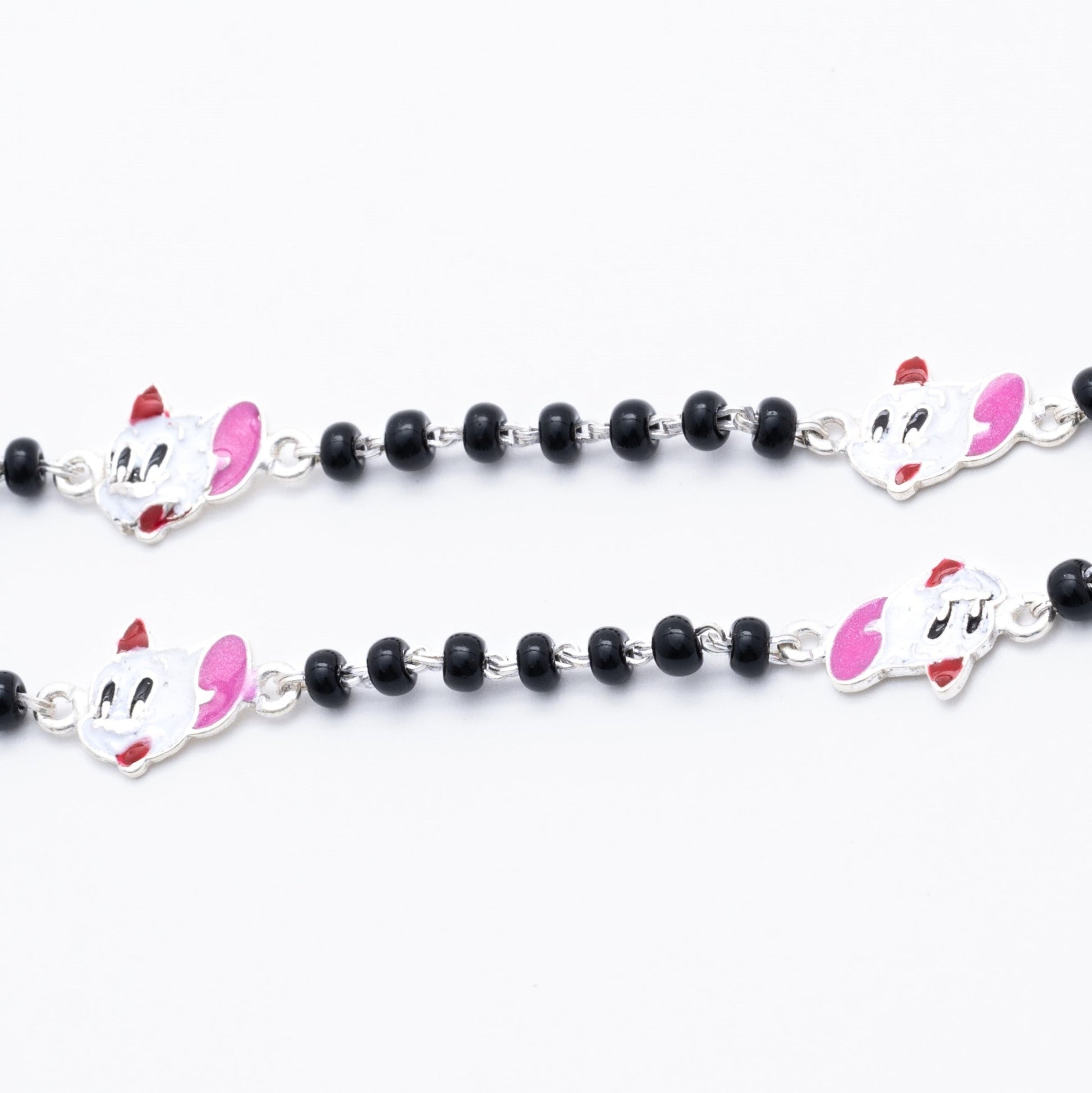 Black beads mickey mouse silver nazariya for kids