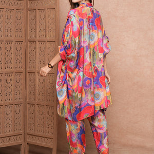 Abstract Printed Sequins Embellished Kaftan Style Kurta with Pants Co-ord Set - Multi