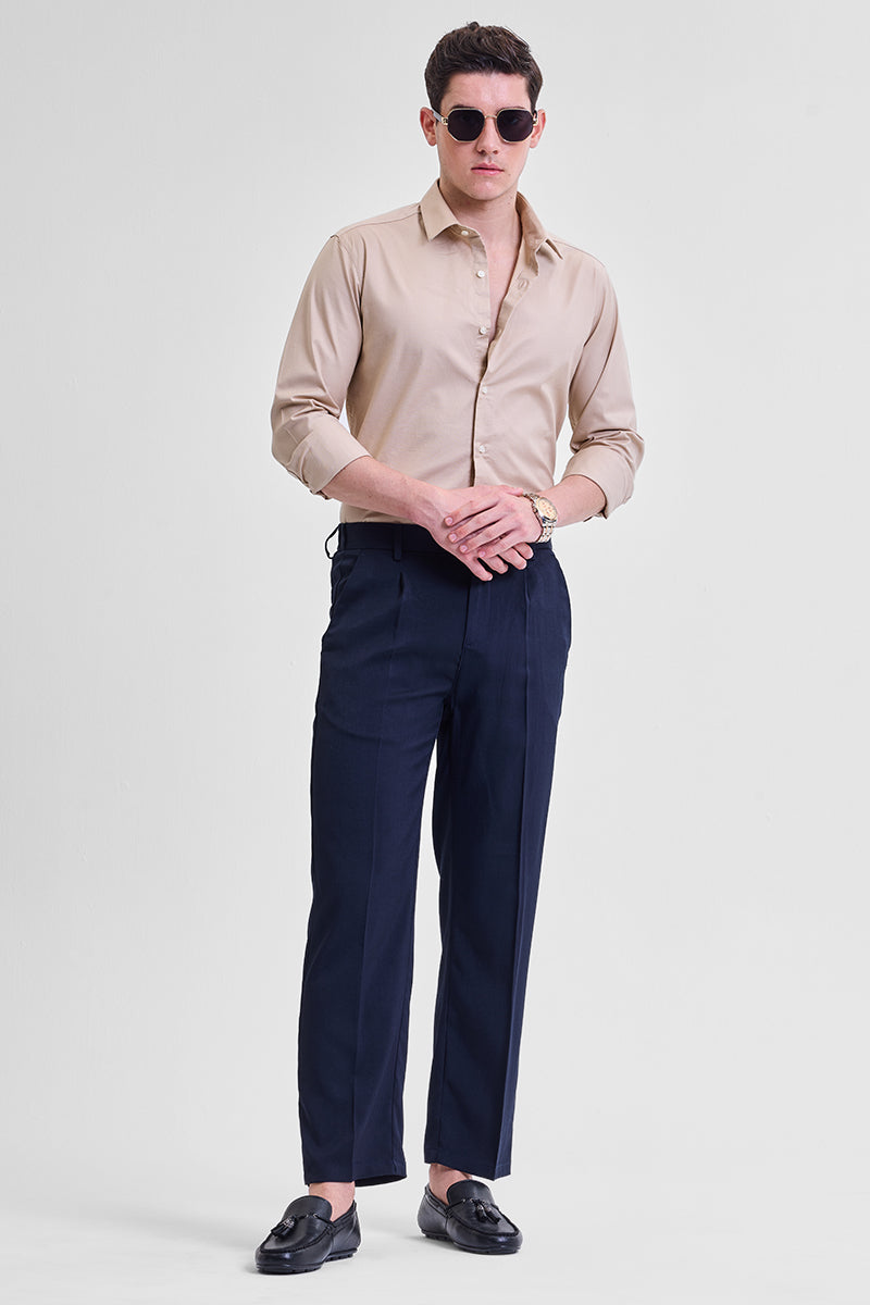 Beige Stretchable Slim Fit Shirt