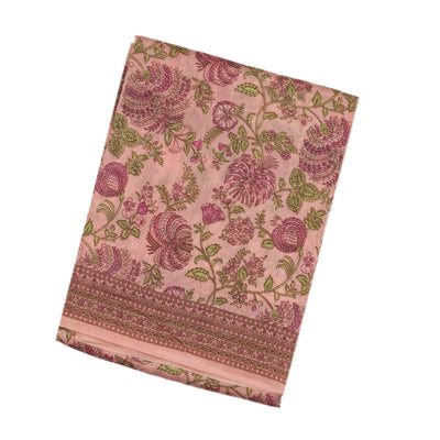 Baby Pink Handloom Chanderi Cotton Saree With Printed Floral Motif