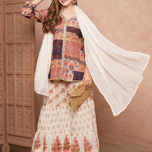 Multi Printed Sequins & Resham Embroidered kurti with Sharara & Dupatta - Multi