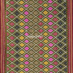 Mehendi Green with Multicolor Flowers Khandua Silk Saree