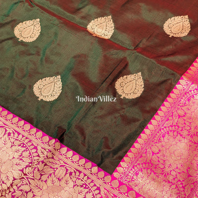 Bottle Green Maroon Dual Tone Designer Banarasi Katan Silk Saree