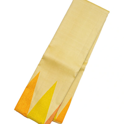 Beige Handloom Kanchipuram Korvai Silk Saree With Temple Border