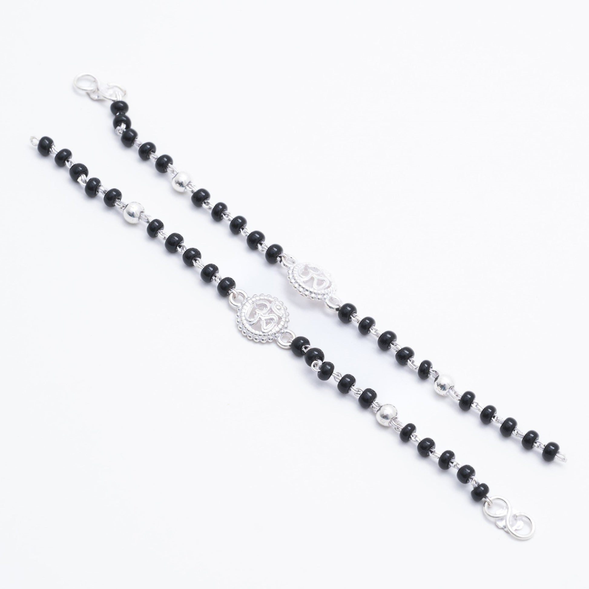 Black beads Om silver nazariya for kids