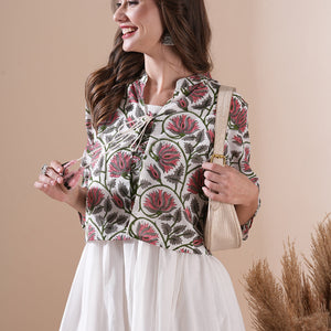 Floral Block Printed Maxi Dress with Floral Jacket - White