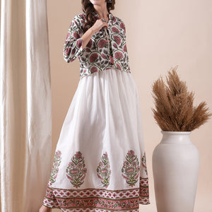 Floral Block Printed Maxi Dress with Floral Jacket - White