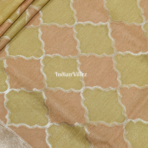 Lemon Peach Zari Woven Banarasi Tissue Saree