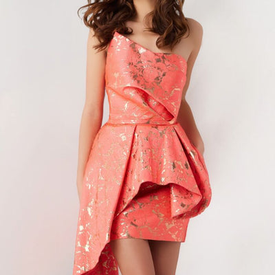 Jovani 25668 Metallic Short Pleated Fit Cocktail Dress