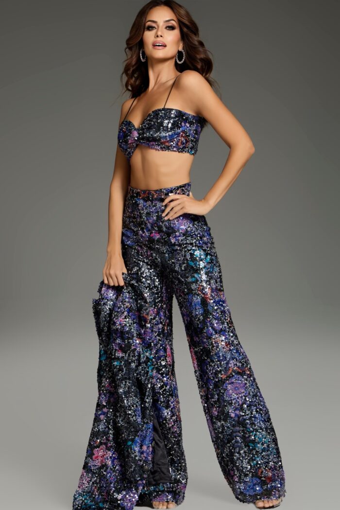 Jovani 25750 Long Sequin Wide Leg Formal Pant Suit