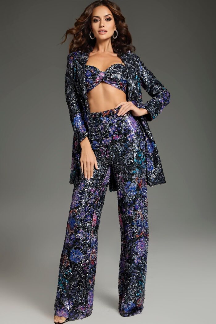 Jovani 25750 Long Sequin Wide Leg Formal Pant Suit