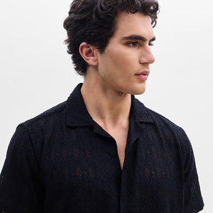 Black Self-Design Crochet Shirt