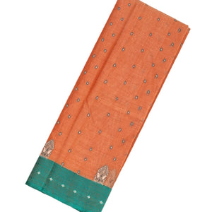 Peach Handloom Bengal Cotton Saree With Diamond Motifs