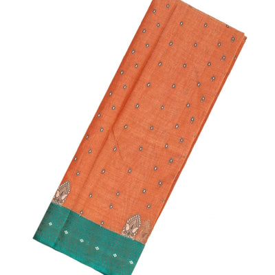 Peach Handloom Bengal Cotton Saree With Diamond Motifs