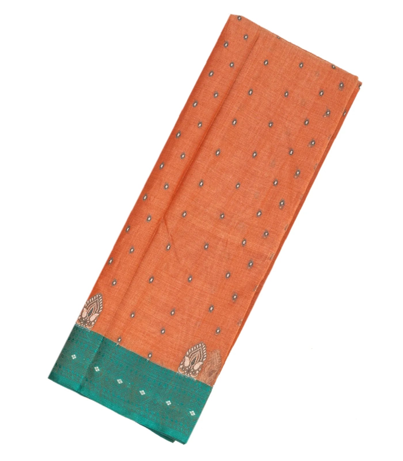Peach Handloom Bengal Cotton Saree With Diamond Motifs