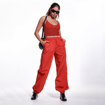 Red Mesh Buckle Tank Top