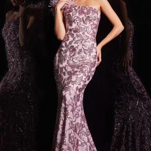 Sequin Fitted One Shoulder Gown by Jovani 25901