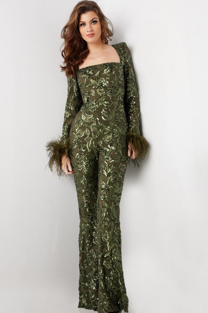 Jovani 25904 Long Beaded Sequin Formal Jumpsuit