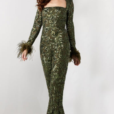 Jovani 25904 Long Beaded Sequin Formal Jumpsuit